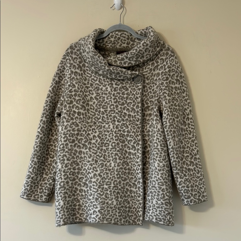 Christian Siriano Wool Gray & White Wrap Cardigan 1X Cowl Neckline Animal Print - Picture 1 of 9
